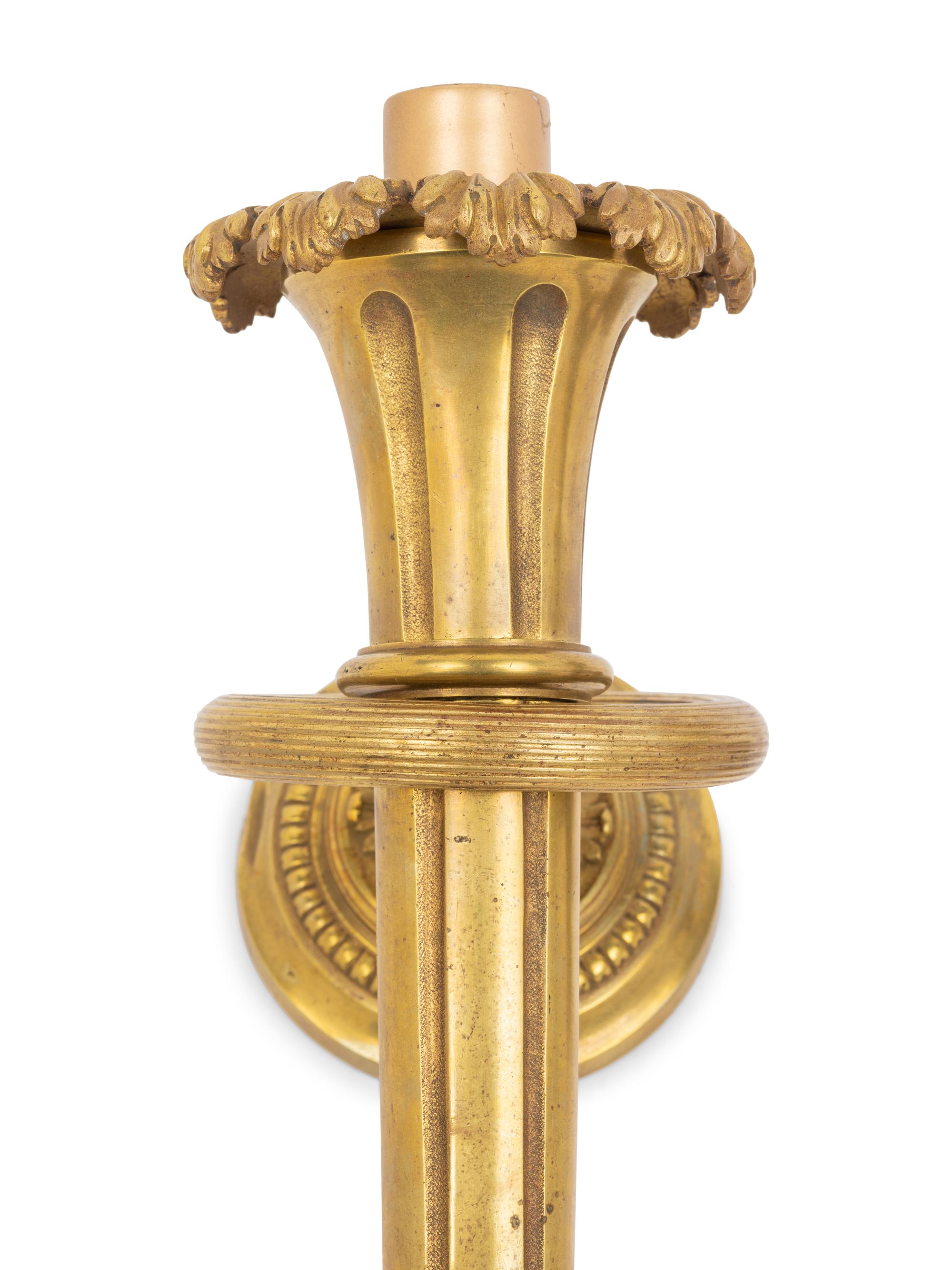 A Pair of Continental Gilt Bronze Single-Light Sconces