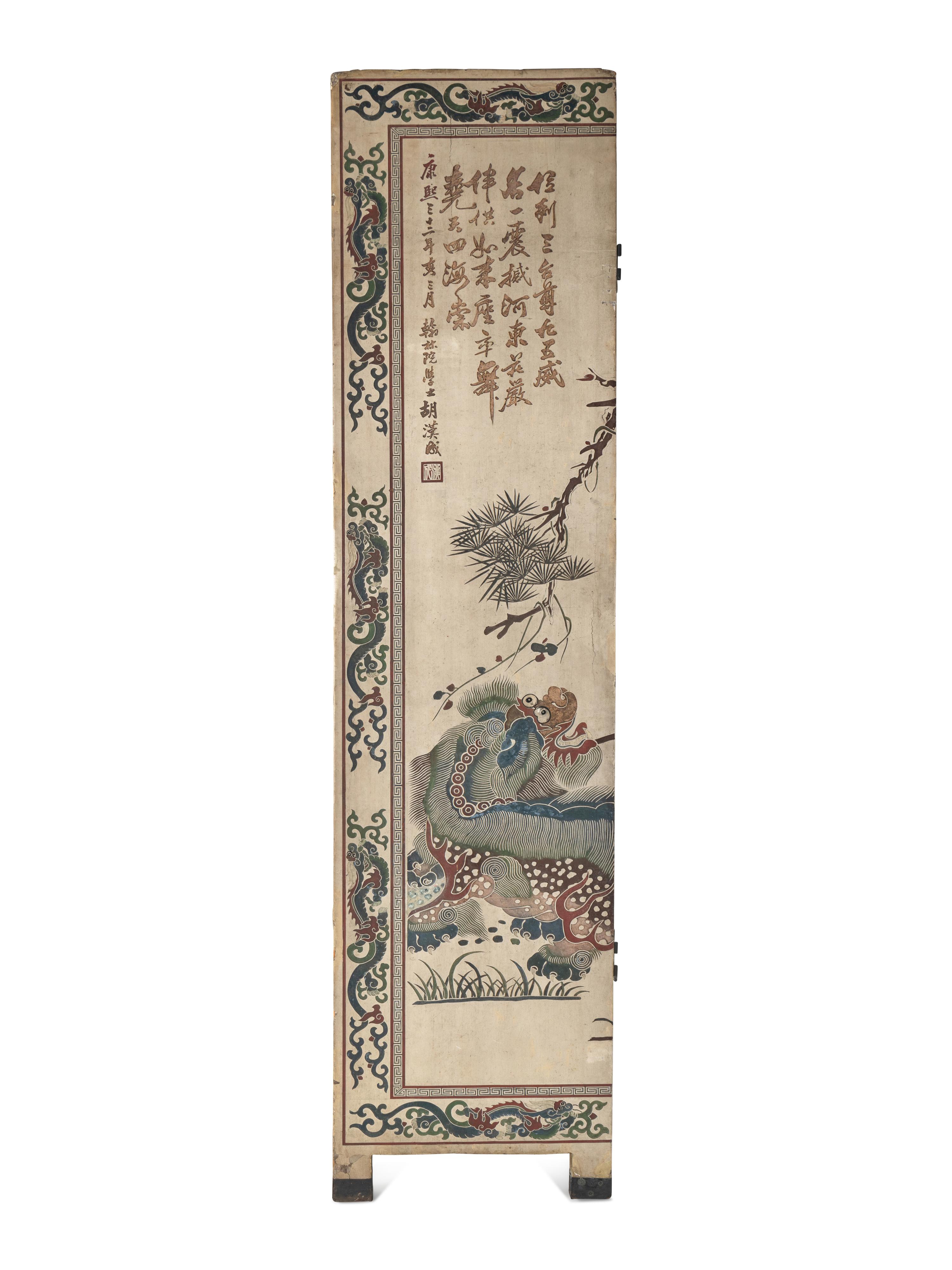 A Large Polychrome Lacquered Six-Panel Floor Screen