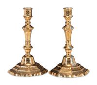 A Pair of French Engraved Brass Candlesticks