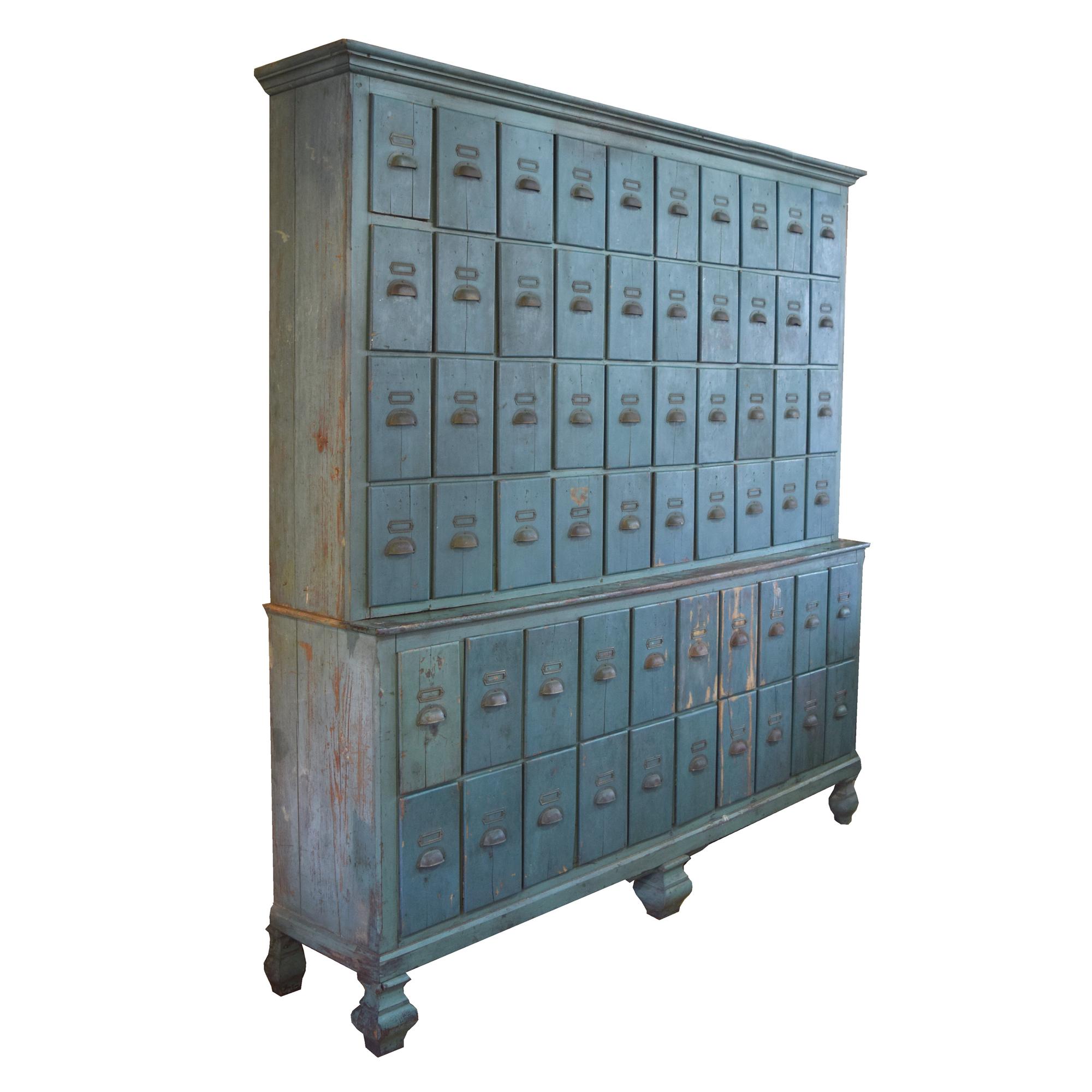 A Painted Cabinet with Vertical Drawers 87" W x 18" H x 94" H — Italy, 19th Century