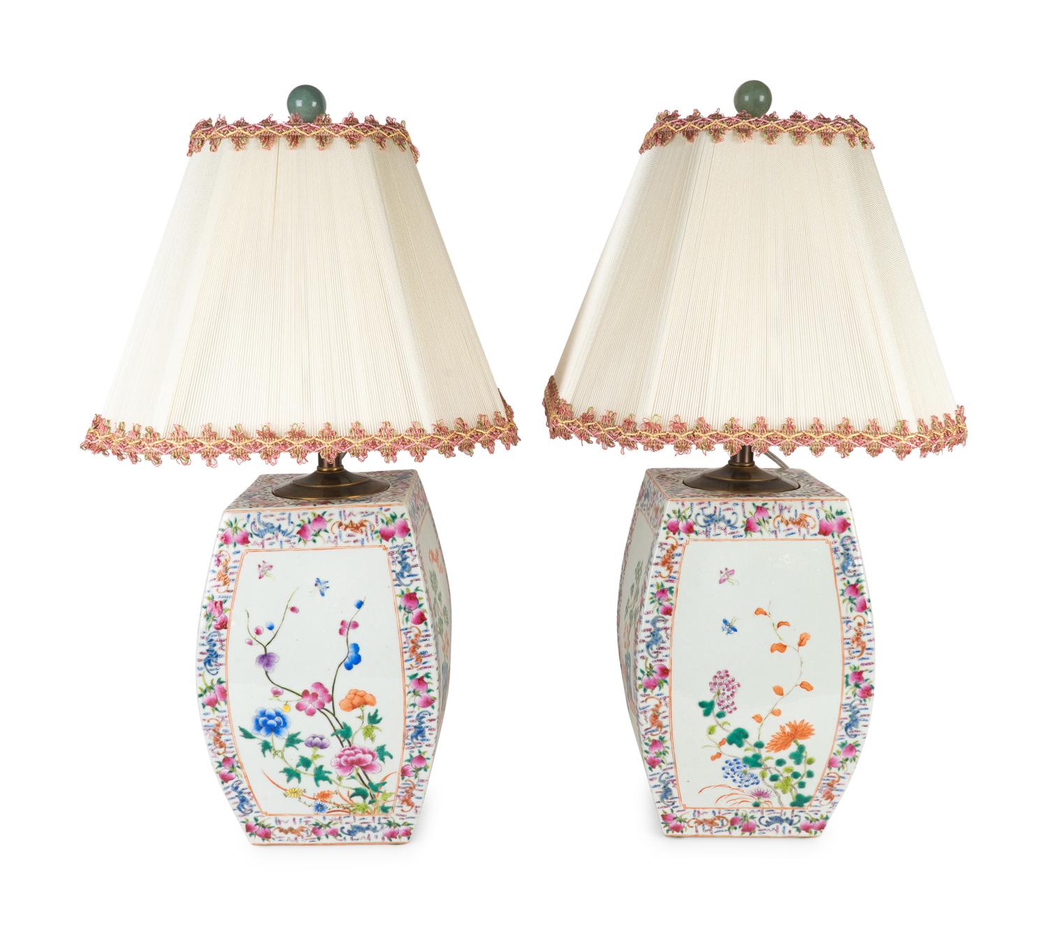A Pair of Chinese Export Famille Rose Porcelain Vases Mounted as Lamps — 19TH/20TH CENTURY