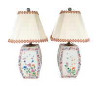 A Pair of Chinese Export Famille Rose Porcelain Vases Mounted as Lamps — 19TH/20TH CENTURY