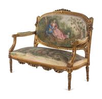 A Louis XVI Style Giltwood Seven-Piece Salon Suite