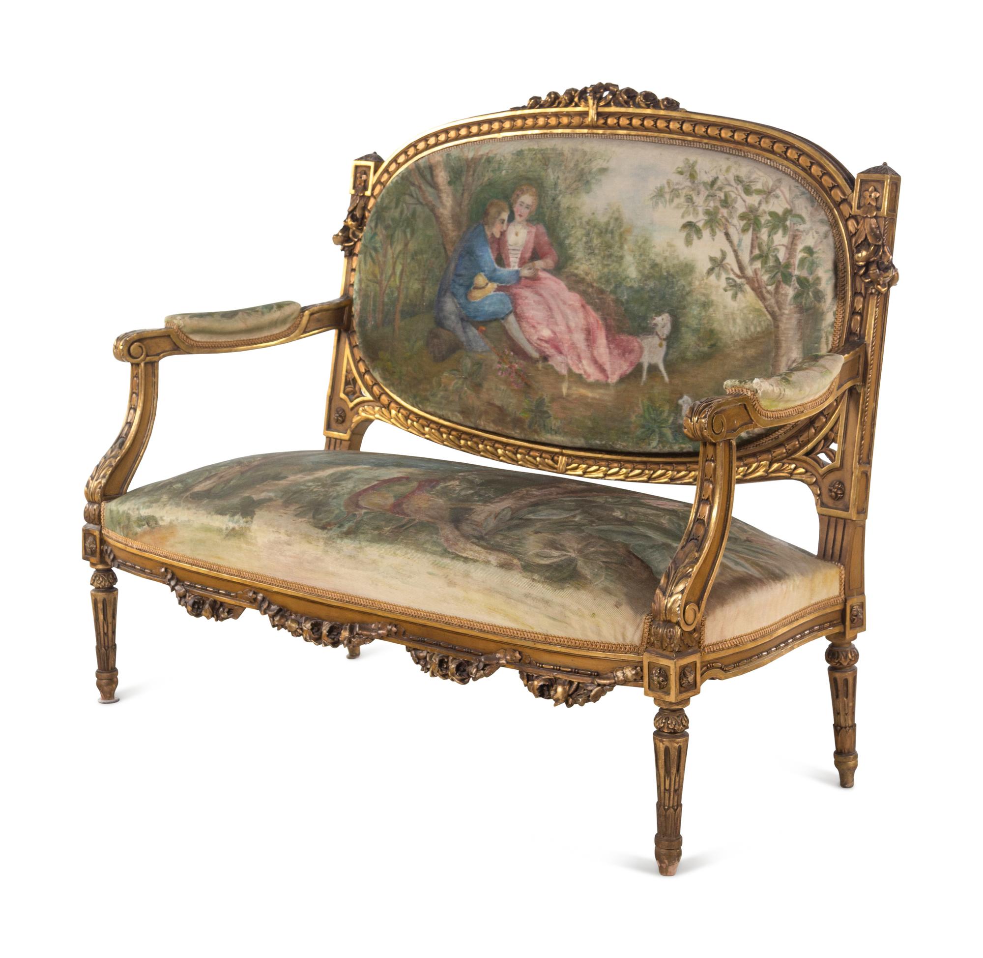 A Louis XVI Style Giltwood Seven-Piece Salon Suite
