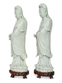 A Pair of Blanc de Chine Figures of Guanyin