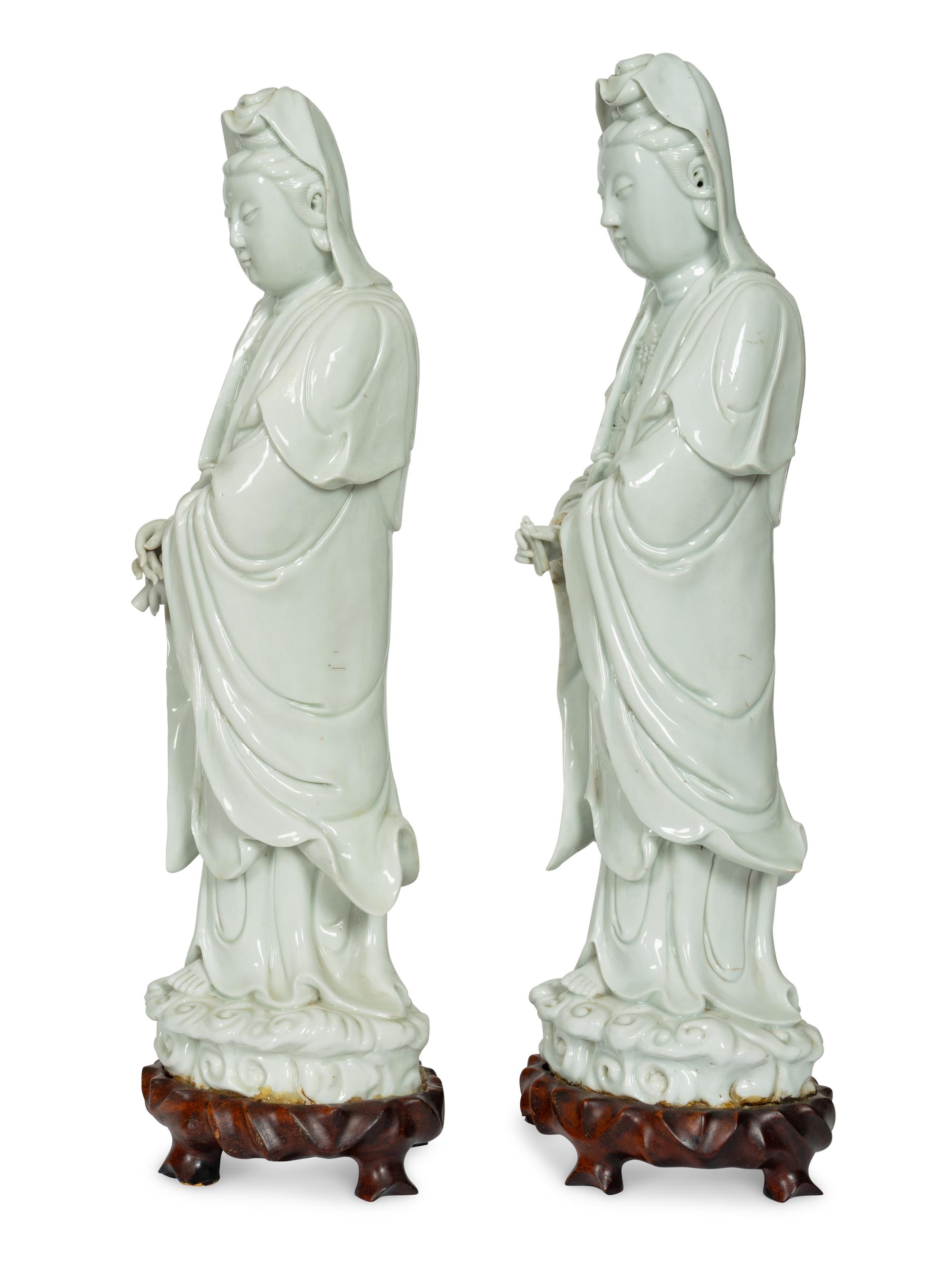 A Pair of Blanc de Chine Figures of Guanyin