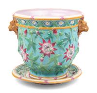 A Large Majolica Jardinière with Underplate