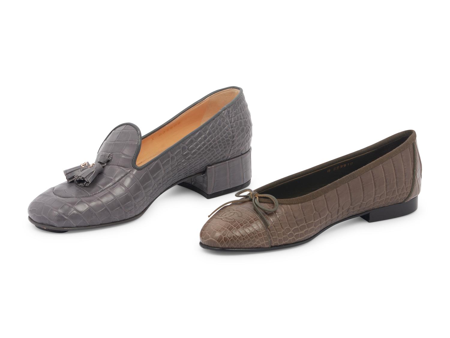 Two Pairs of Chanel Exotic Skin Shoes