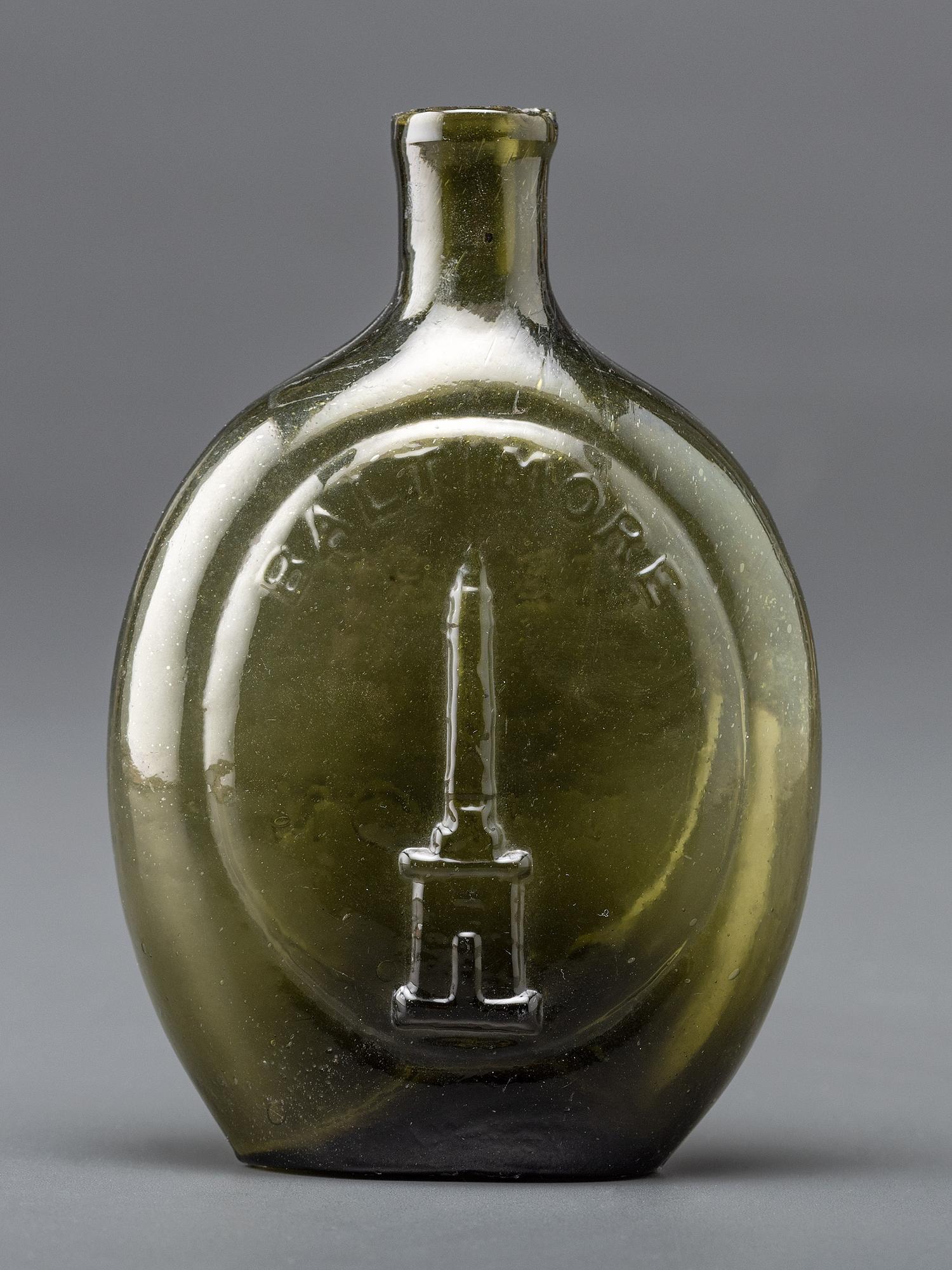 A Molded-Glass Flask in Yellow-Green by the Baltimore Glass Works