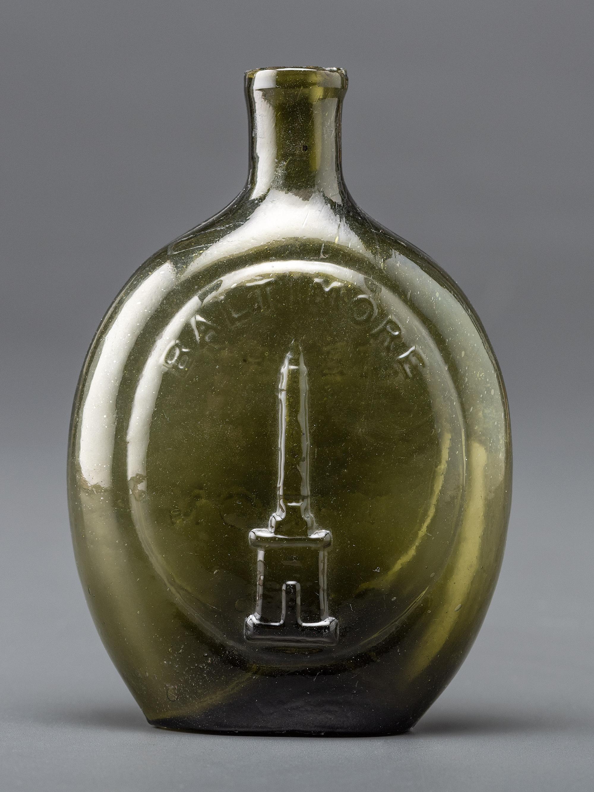A Molded-Glass Flask in Yellow-Green by the Baltimore Glass Works