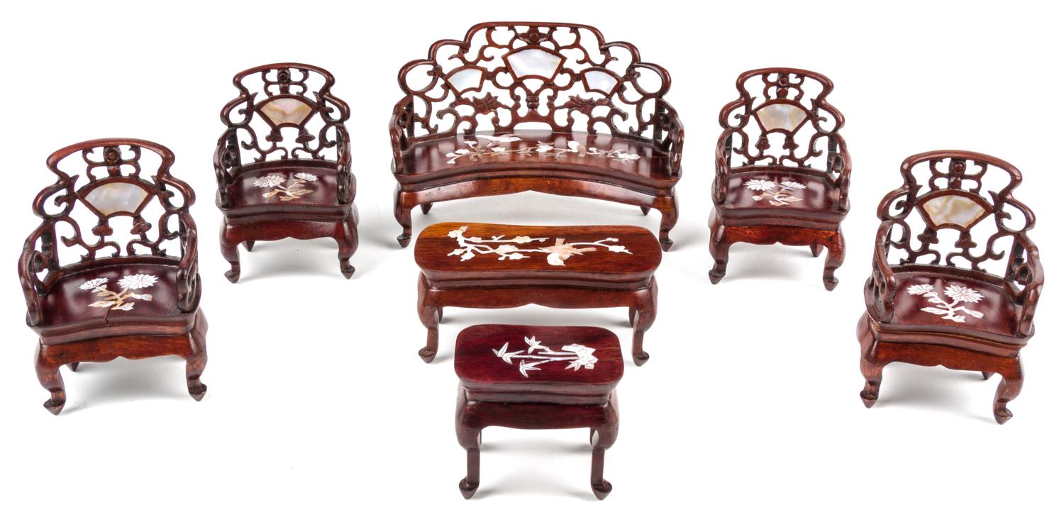 A Suite of Chinese Mother-of-Pearl Inlaid Hardwood Furniture