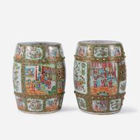 Two Chinese Export Rose Medallion porcelain garden seats 19th century