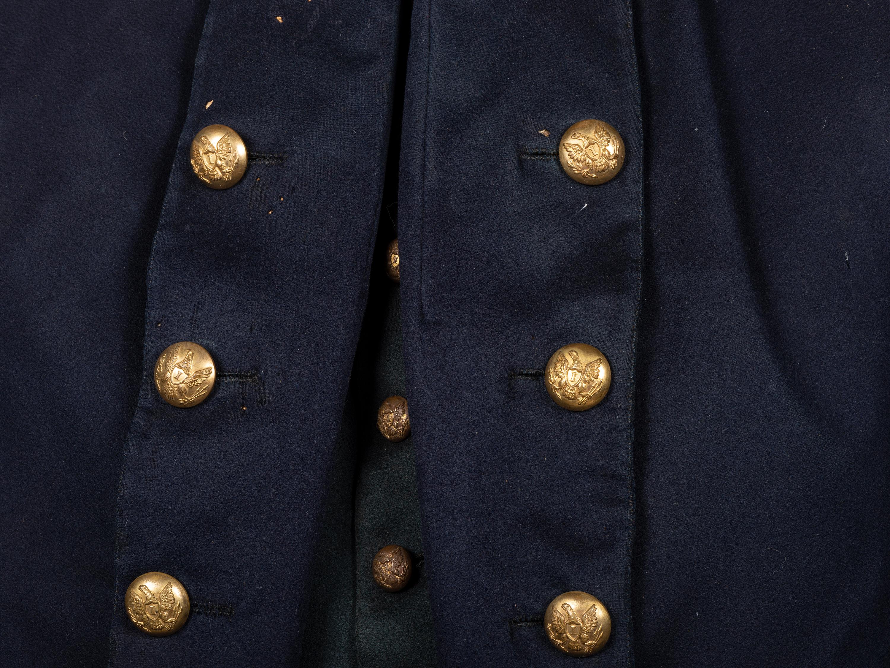 [CIVIL WAR]. Identified uniform grouping including frock coat, vest, and sash of Lt. Colonel John T. Lockman, 83rd and 119th New York Regiments, WIA at Gettysburg.