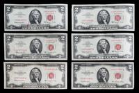 A Group of Six United States $2 Legal Tender Replacement Notes