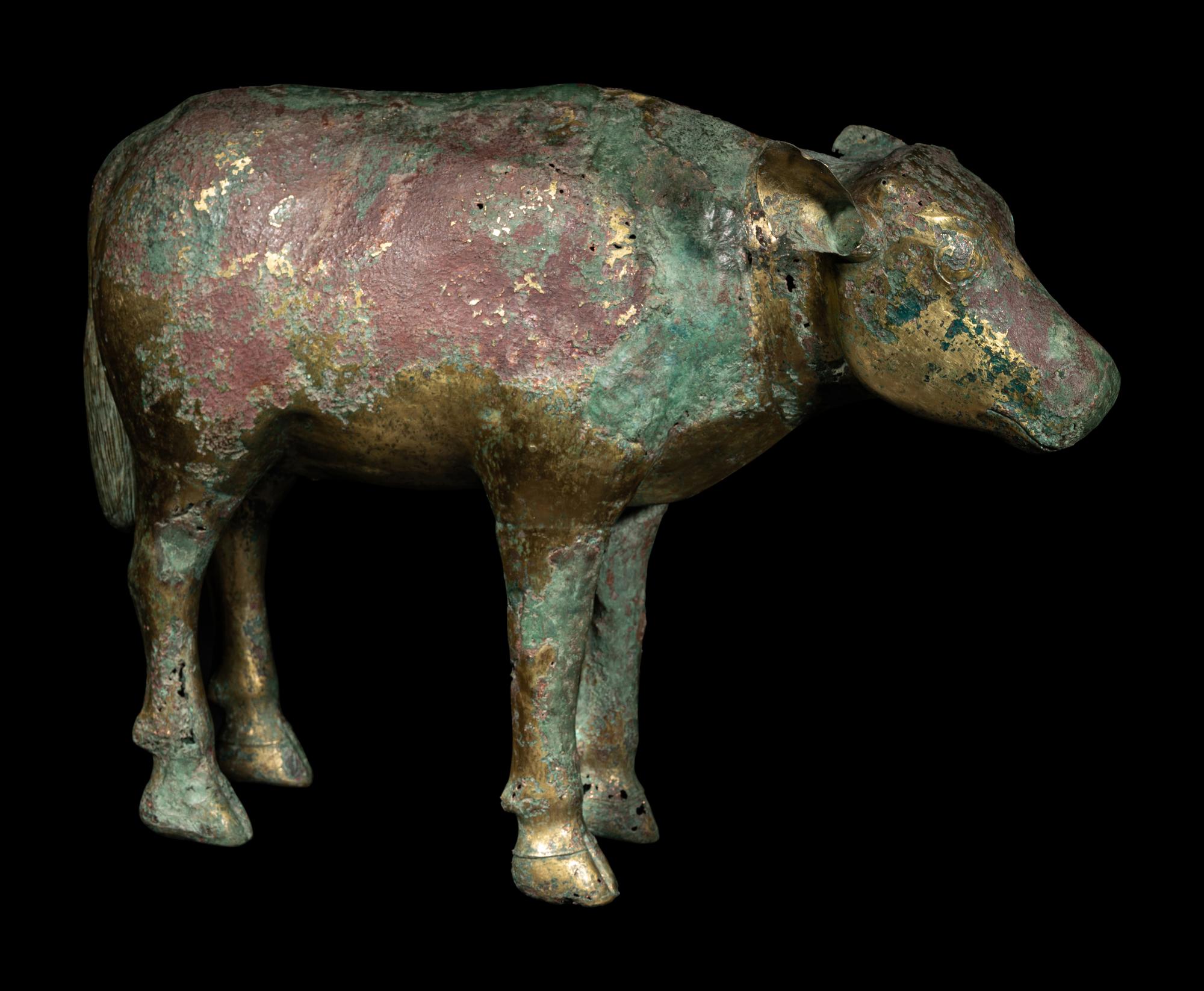 A Gilt Copper Figure of a Bovine