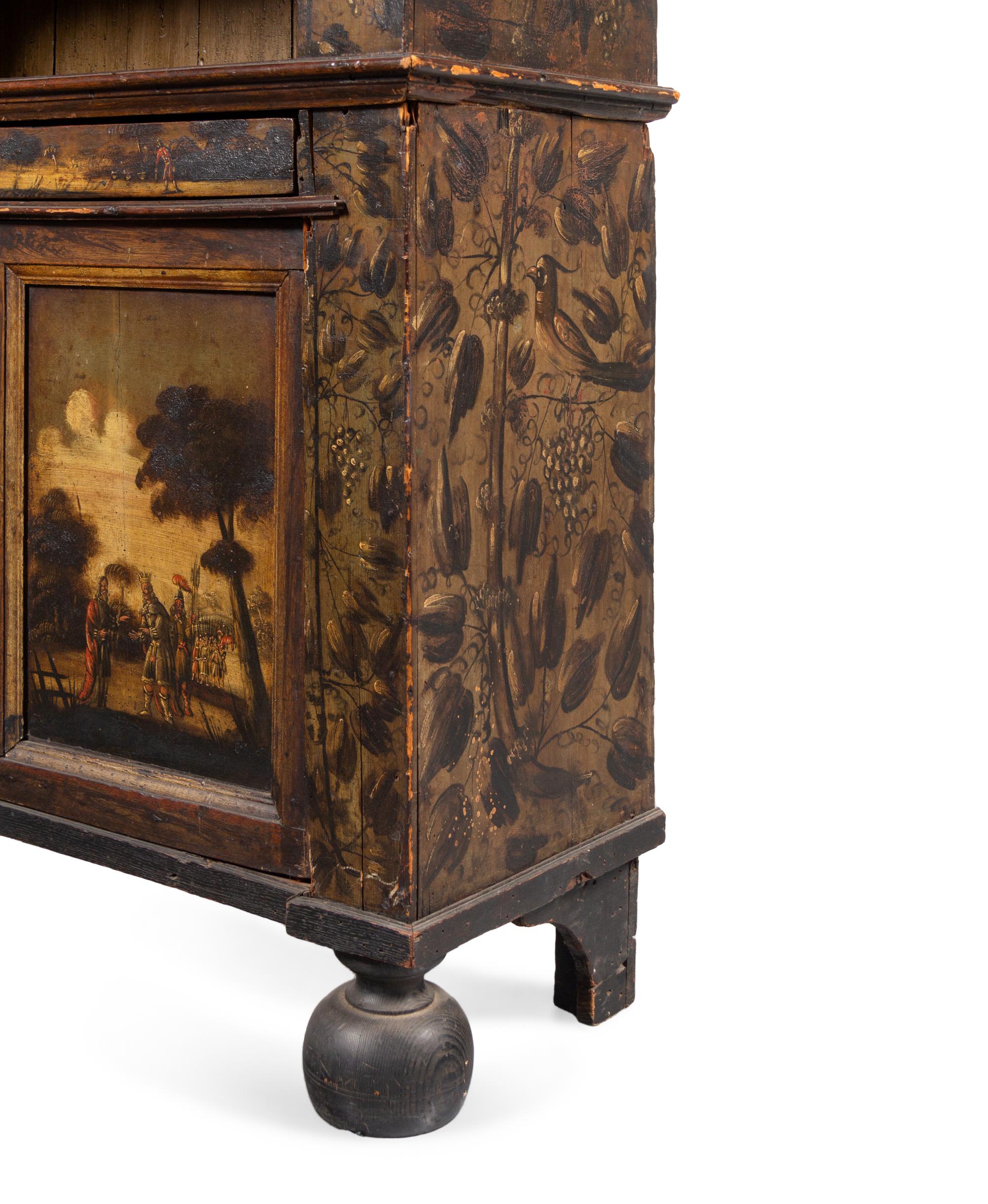 A Dutch Painted Pine and Oak Cupboard