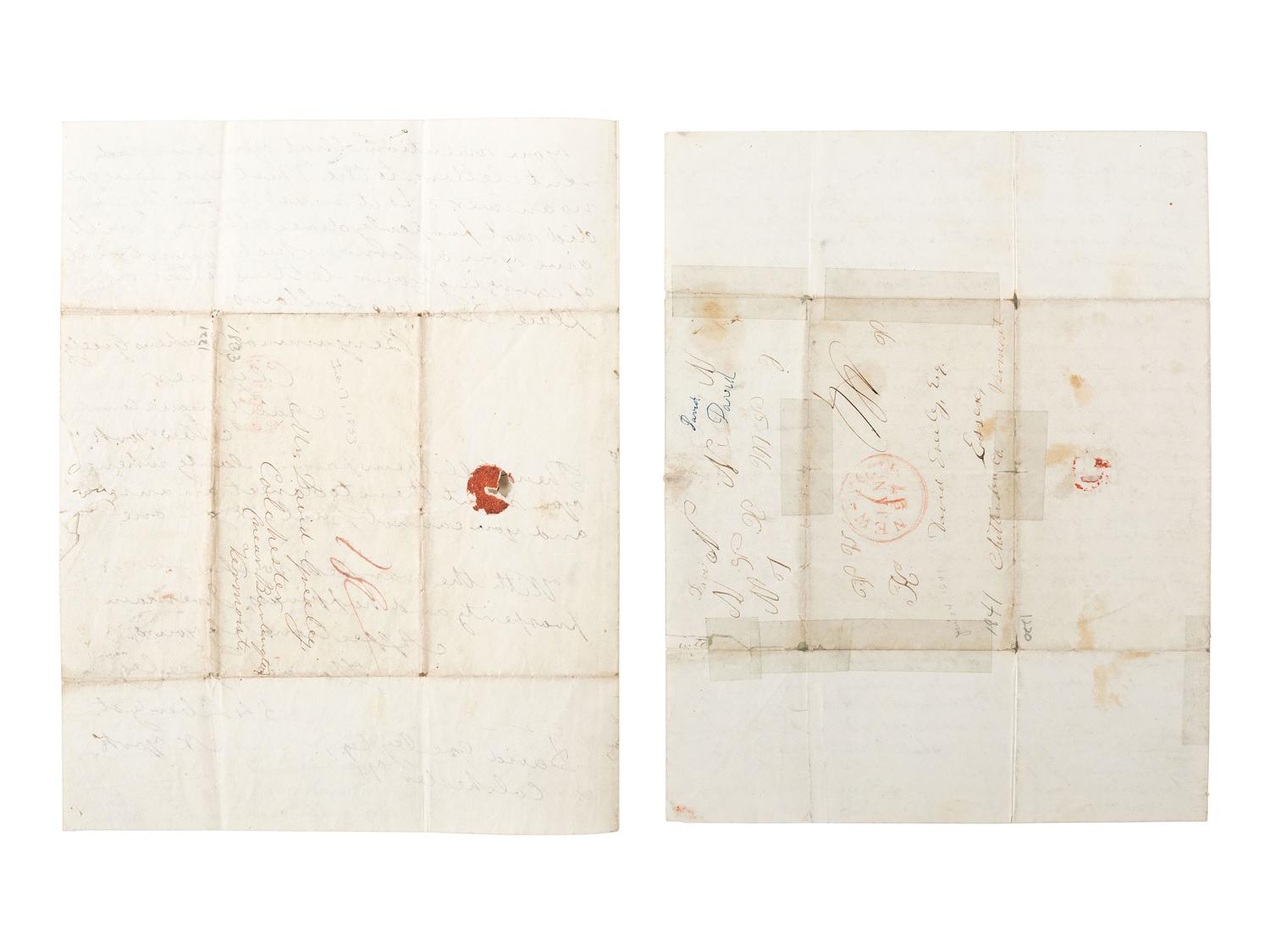 GREELEY, Horace (1811-1872). A group of 4 autograph letters signed from Horace Greeley to Parker Greeley, his uncle. Ca 1827-1841.