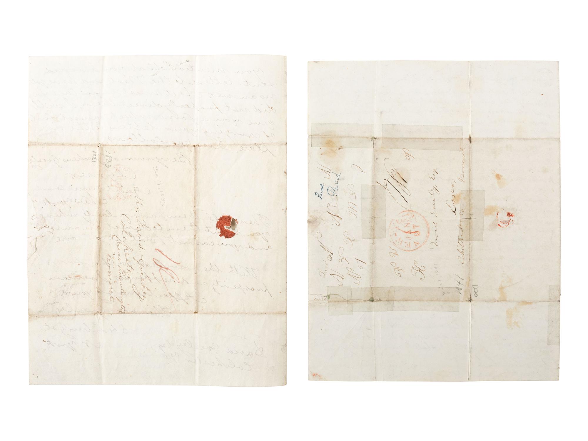 GREELEY, Horace (1811-1872). A group of 4 autograph letters signed from Horace Greeley to Parker Greeley, his uncle. Ca 1827-1841.