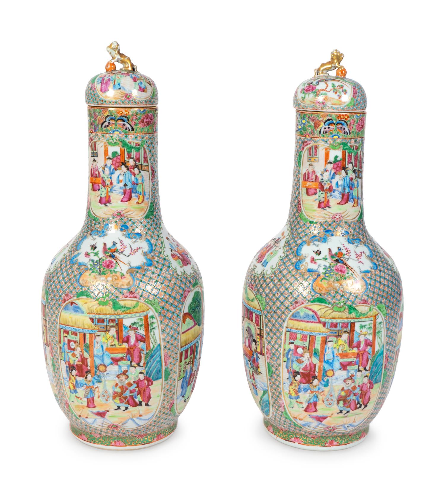 A Pair of Chinese Export Famille Rose Lidded Jars — 19TH CENTURY