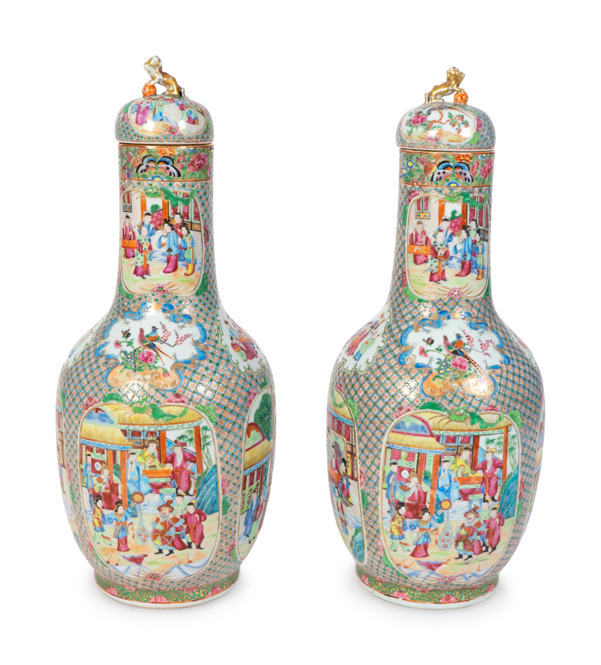A Pair of Chinese Export Famille Rose Lidded Jars — 19TH CENTURY