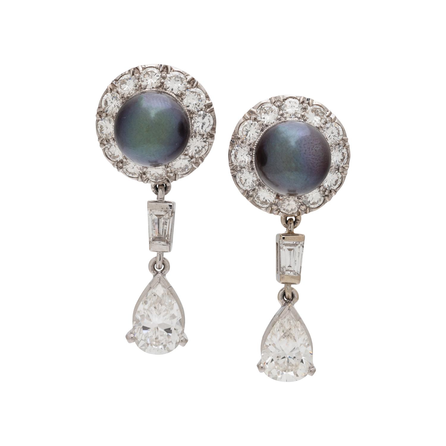 CULTURED PEARL AND DIAMOND EARRINGS