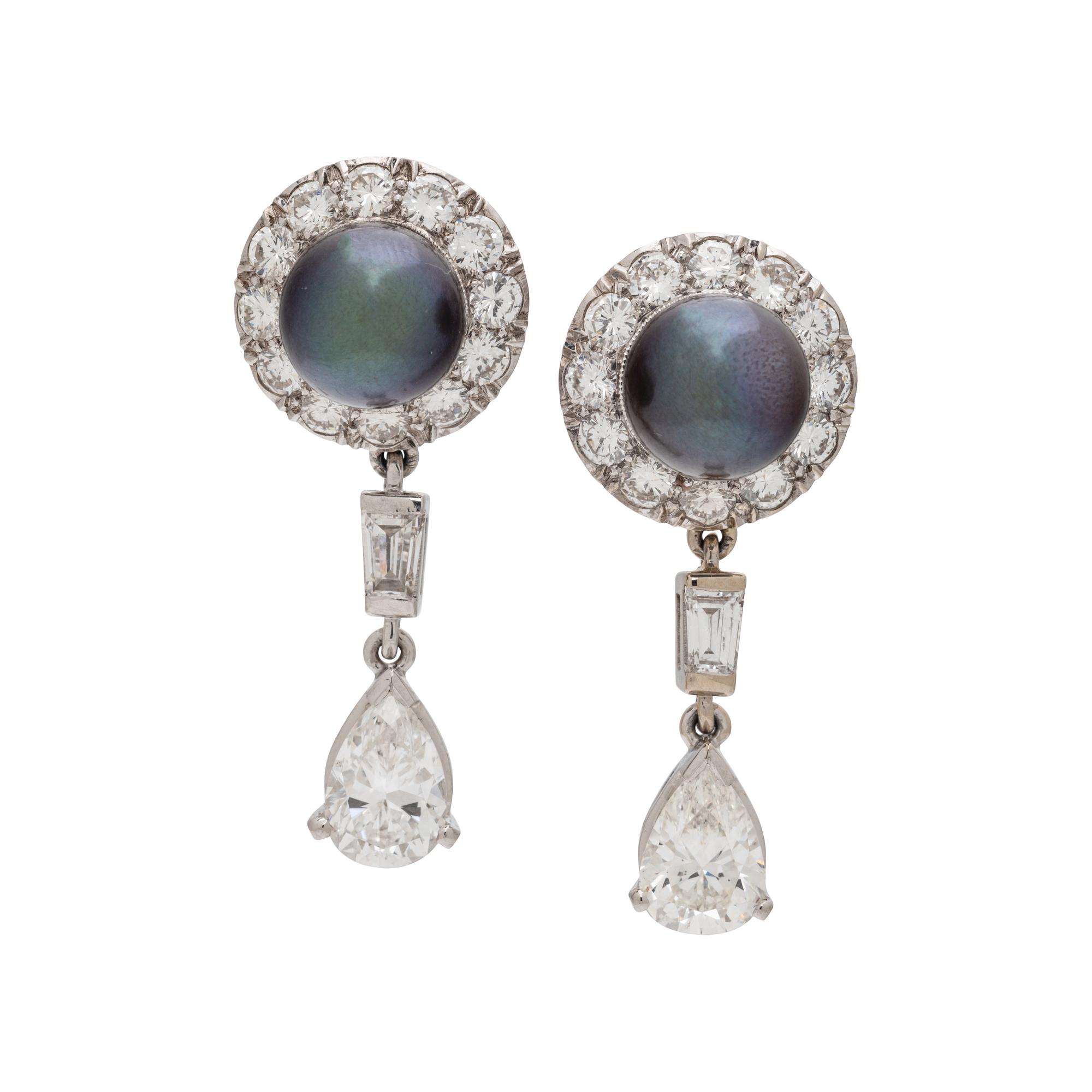 CULTURED PEARL AND DIAMOND EARRINGS