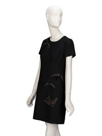 Valentino, Bird-Embroidered Black Sheath Dress