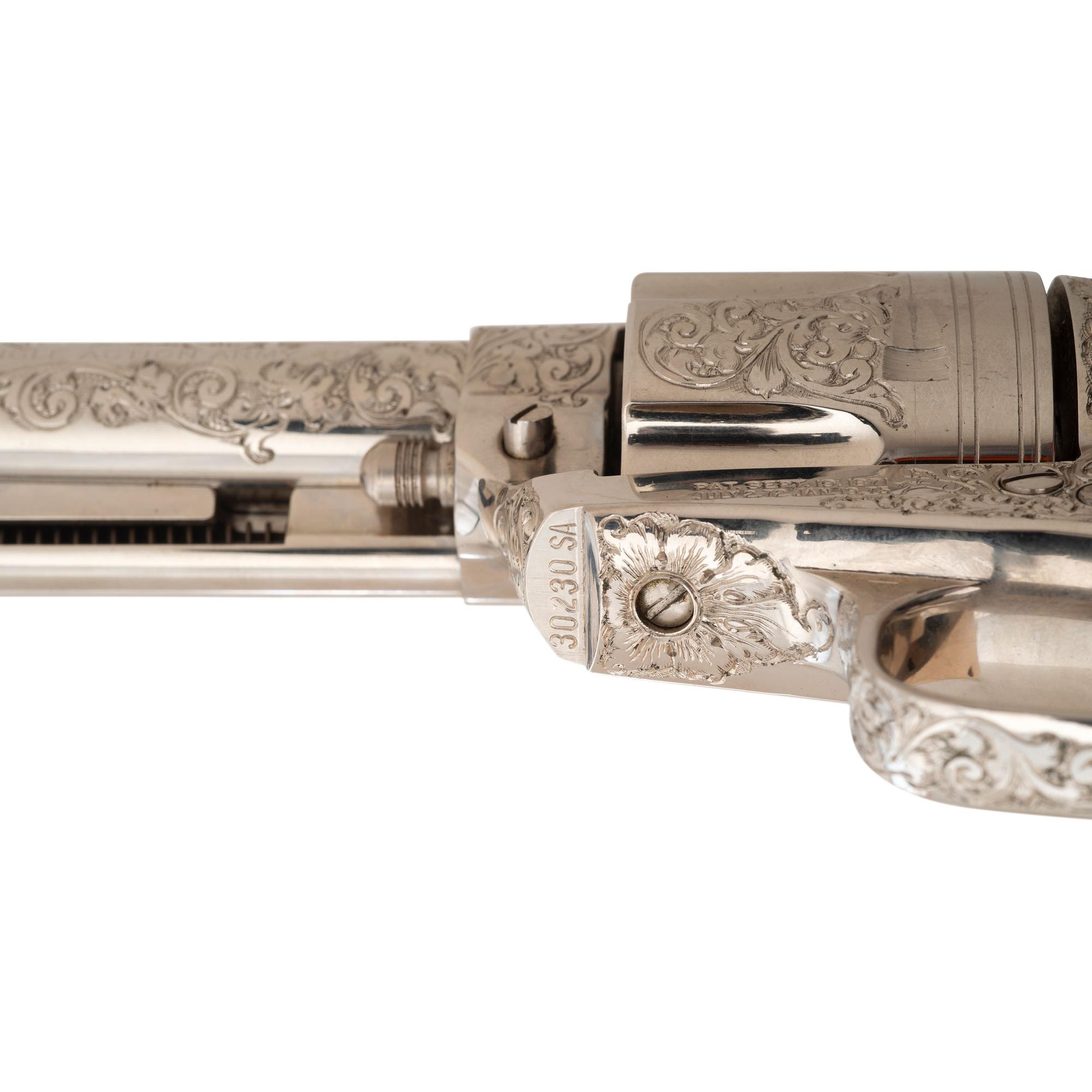**Engraved 2nd Generation Colt Single Action Army Revolver with Mother of Pearl Grips in Factory Cardboard Box