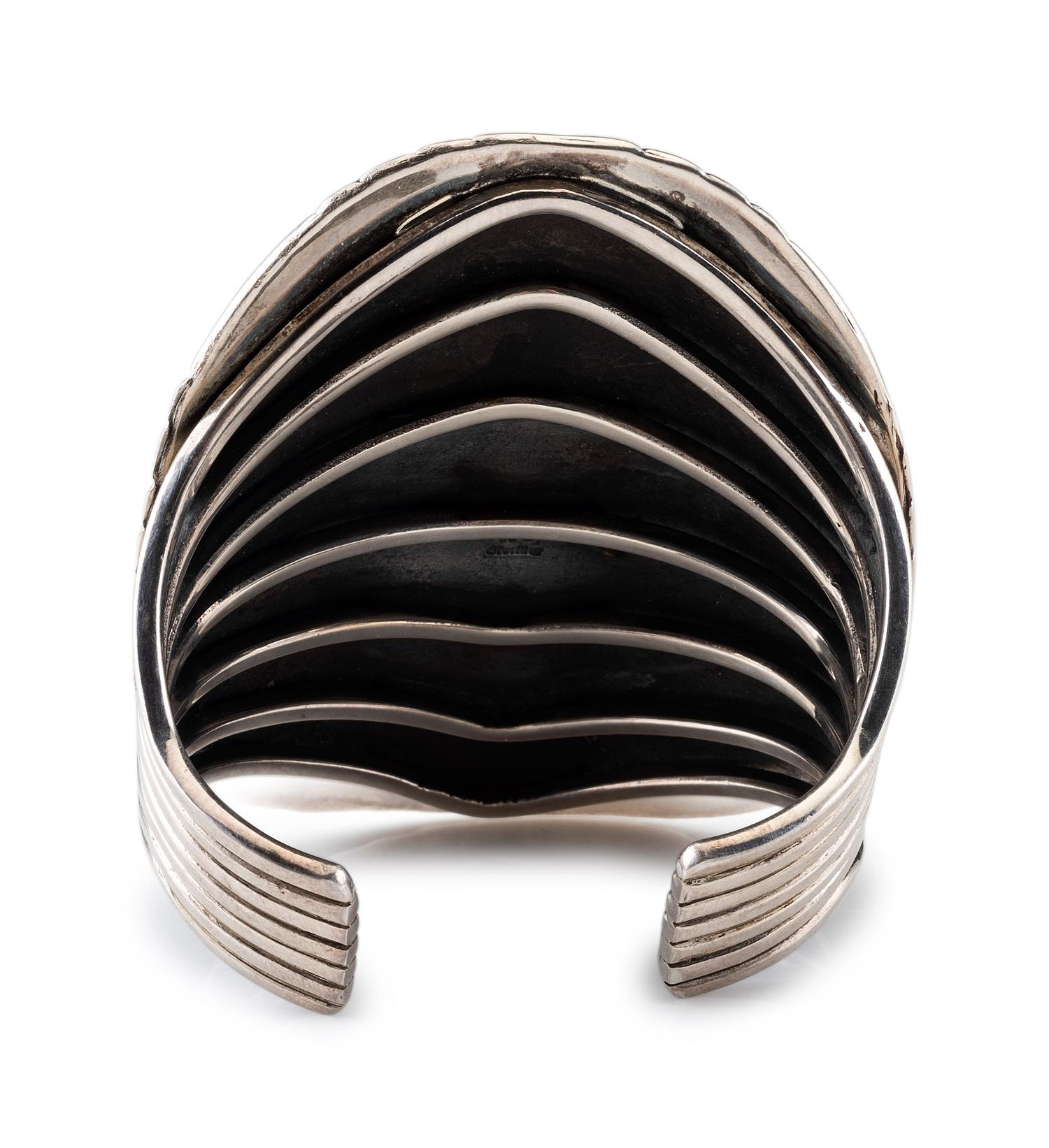 Large Navajo Sterling Silver and Turquoise Cluster Cuff Bracelet