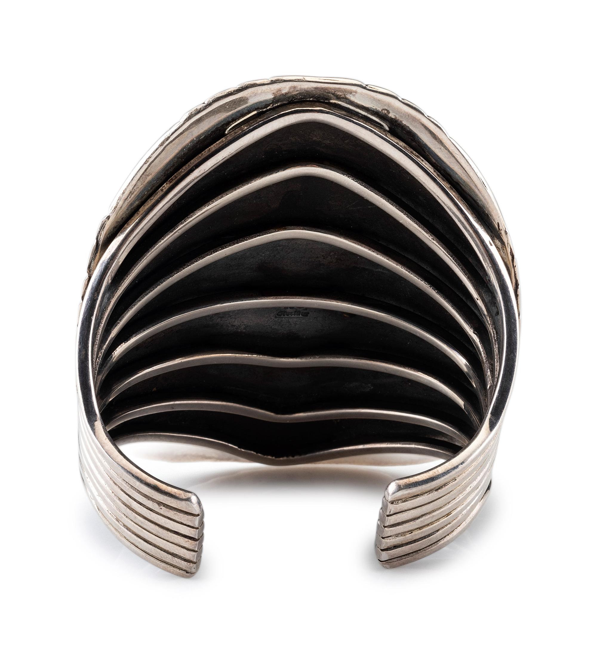 Large Navajo Sterling Silver and Turquoise Cluster Cuff Bracelet