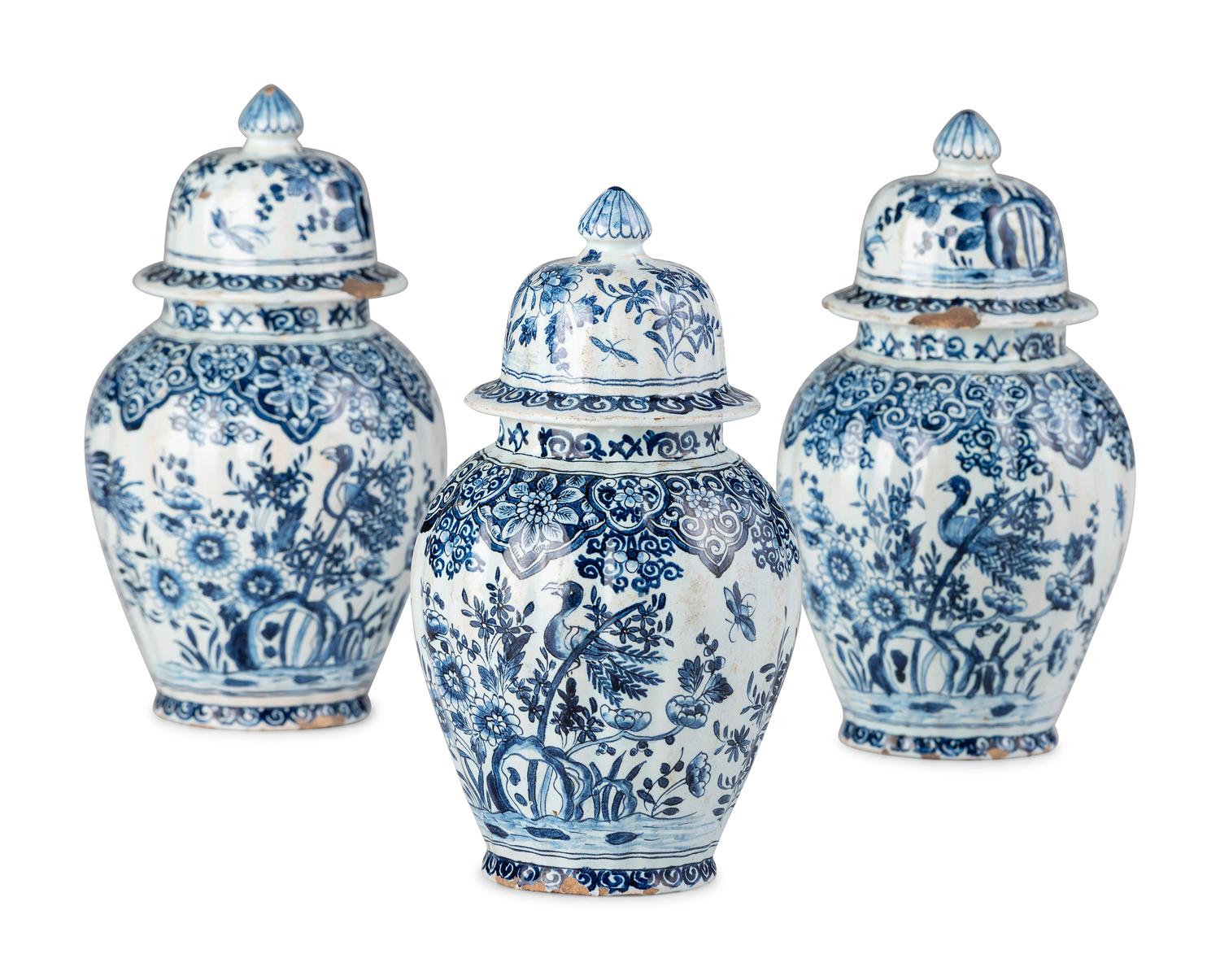 A Three Piece Delftware Garniture