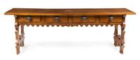 A Renaissance Revival Walnut Trestle Table Height 31 1/2 x width 94 1/4 x depth 23 5/8 inches. — INCORPORATING 17TH CENTURY ELEMENTS