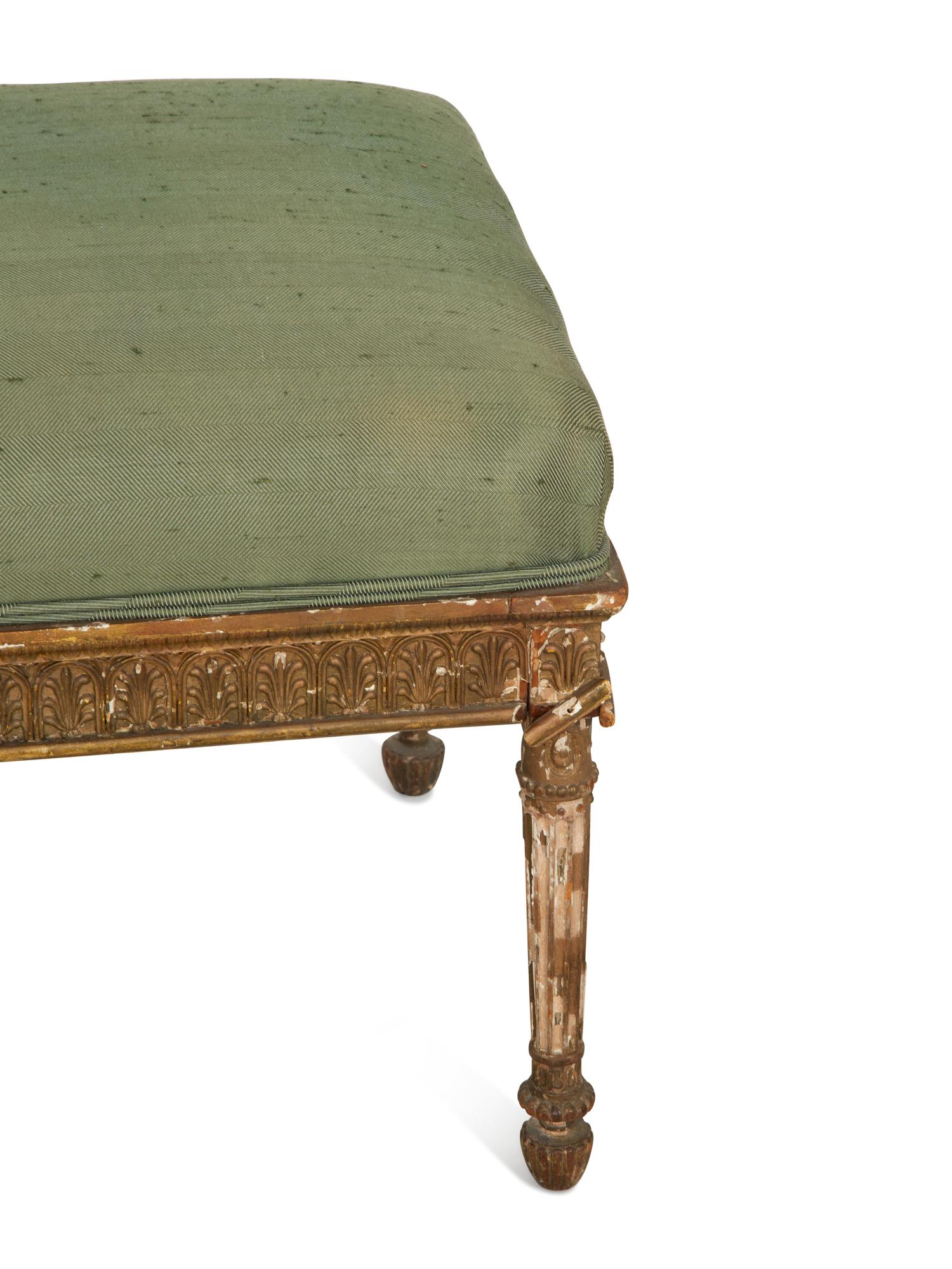 A Louis XVI Style Giltwood Bench with Upholstered Seat