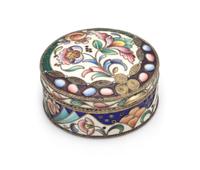 A Russian Enameled Silver Snuff Box, Mark of Maria Semenova, Moscow, Late 19th/Early 20th Century, with polychrome enameled floral and