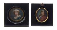 Two Portrait Miniatures on Ivory, Height of first 3 1/8 inches.
