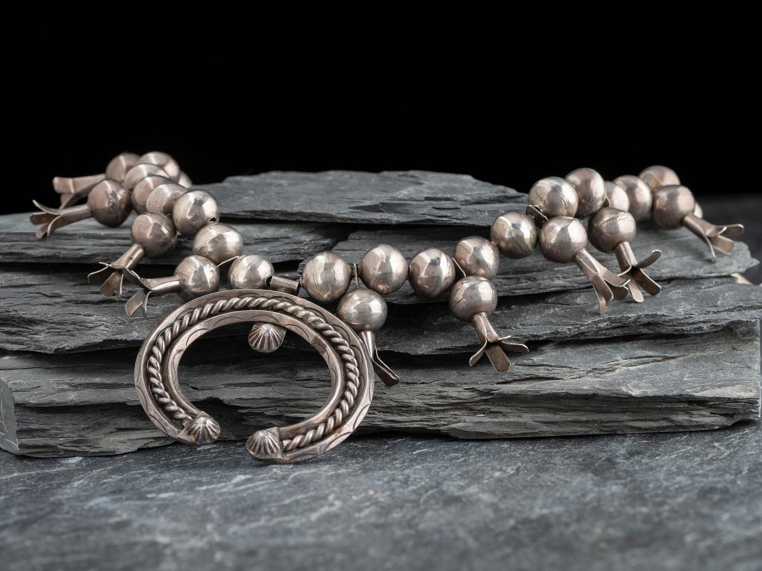 Navajo Silver Squash Blossom Necklace