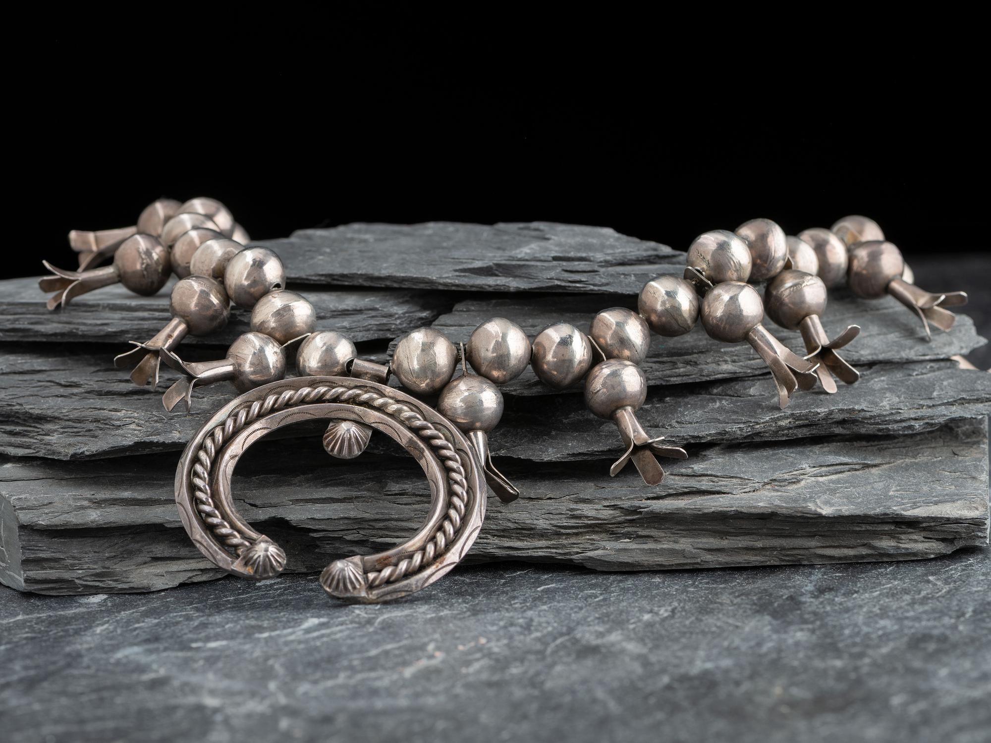 Navajo Silver Squash Blossom Necklace