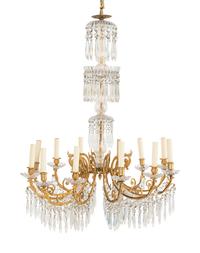 A Victorian Cut Glass and Gilt Bronze Twelve-Light Chandelier