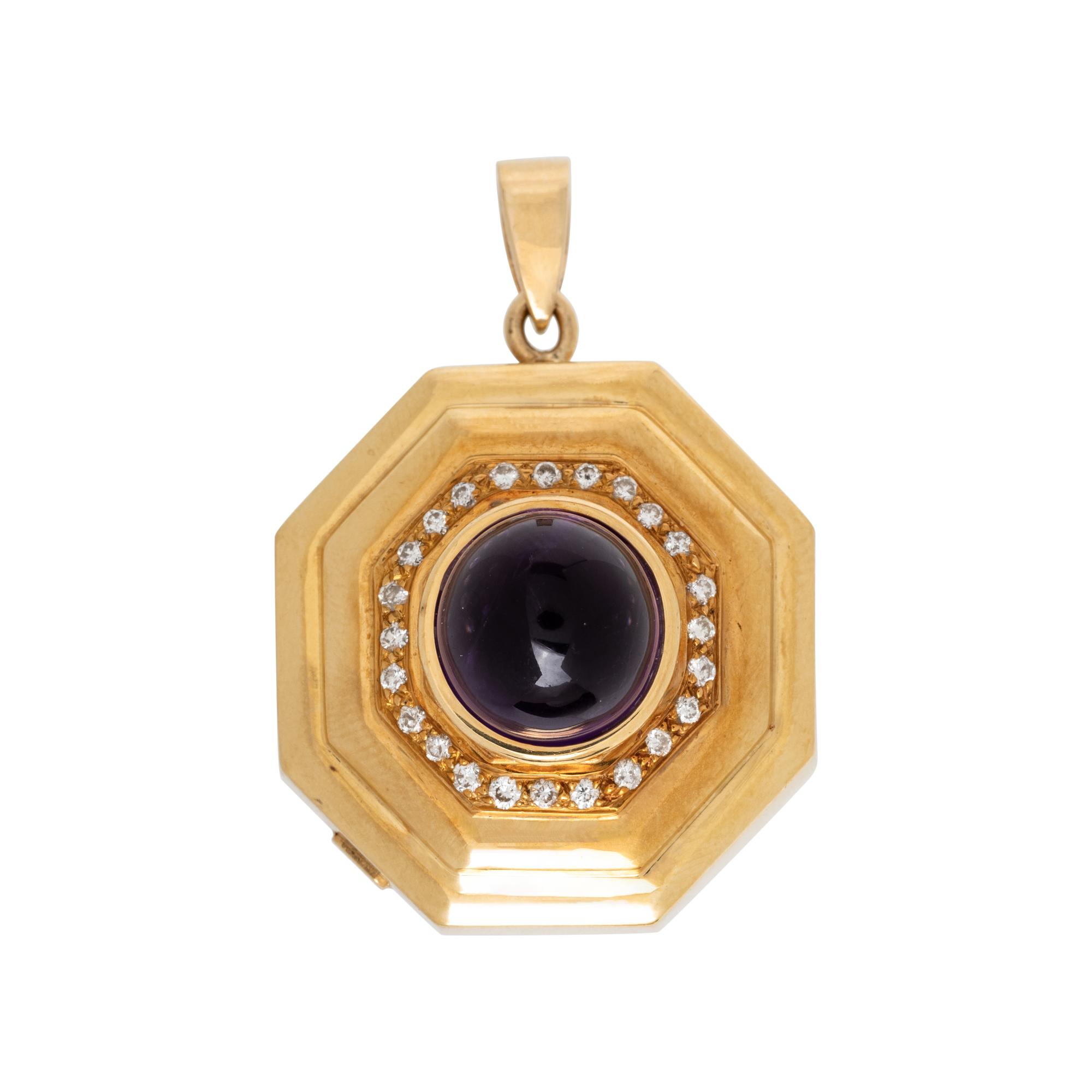 YELLOW GOLD, AMETHYST, MABÉ PEARL, AND DIAMOND DOUBLE-SIDED PENDANT