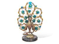 An Art Deco Bronze and Colored Glass Peacock Desk Lamp
