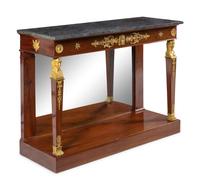 An Empire Gilt Bronze Mounted Marble-Top Mahogany Console