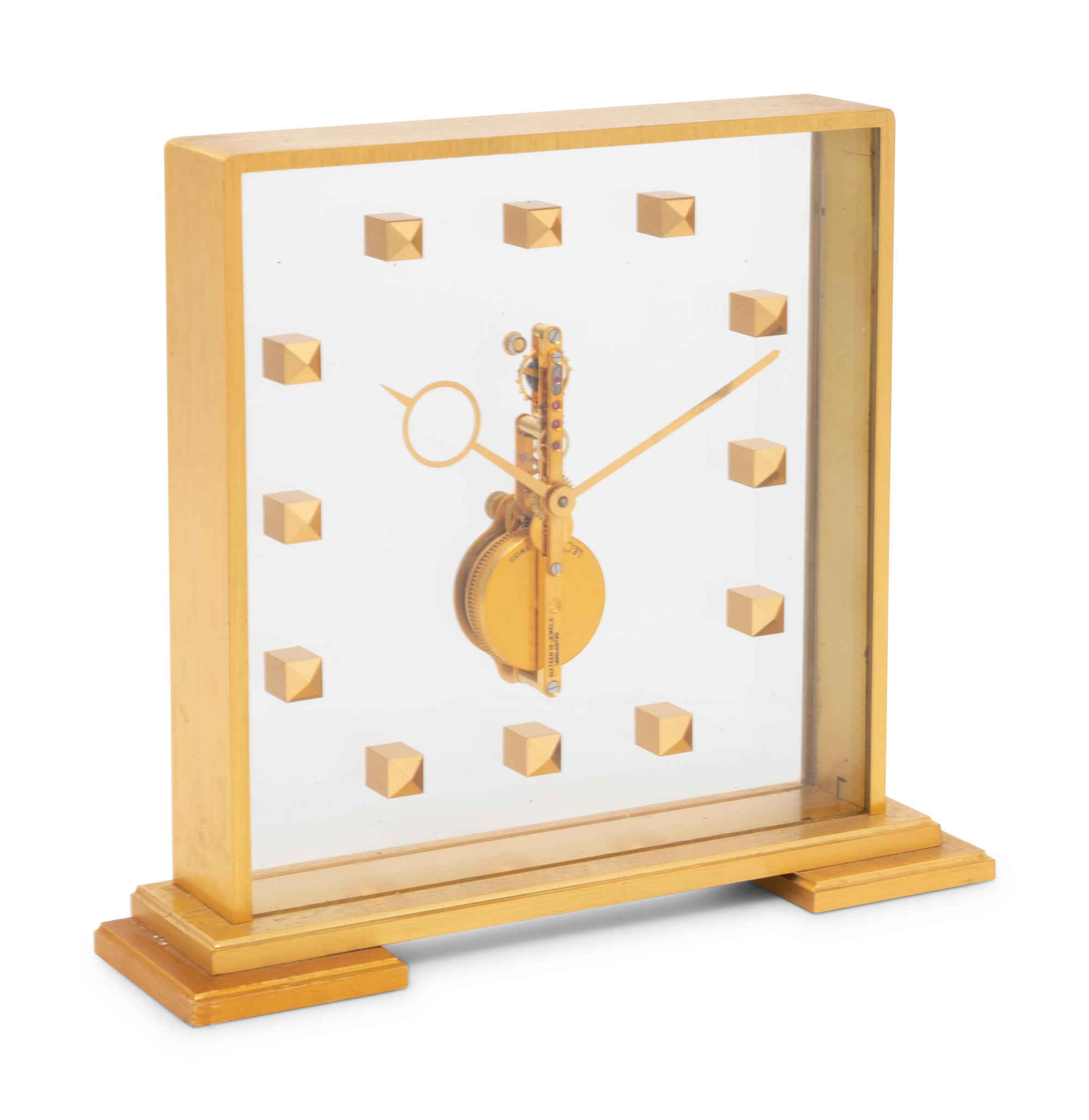A Jaeger LeCoultre Brass and Glass Clock