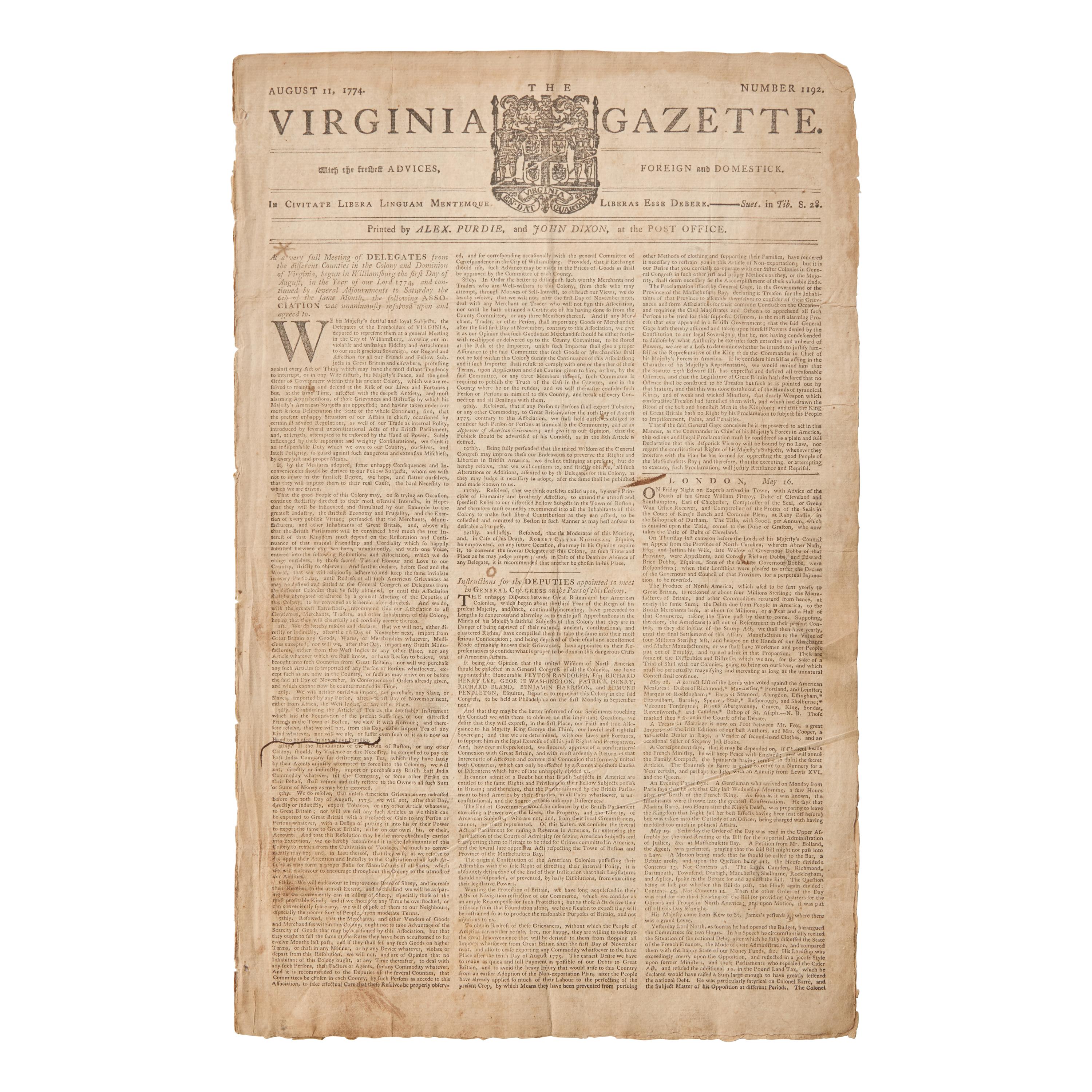 [American Revolution] George Washington and the Virginia Delegation are Appointed to the First Continental Congress