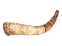 Contemporary French & Indian War Carved Map Powder Horn Named to John Hosmer at Crown Point in 1759.