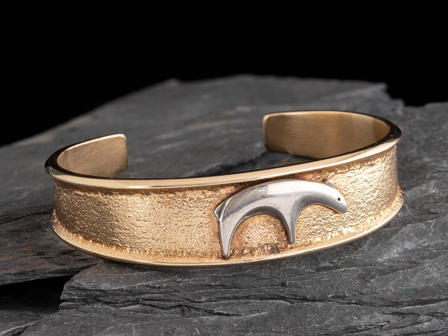 14K Gold Cuff Bracelet, with Silver Overlay Bear