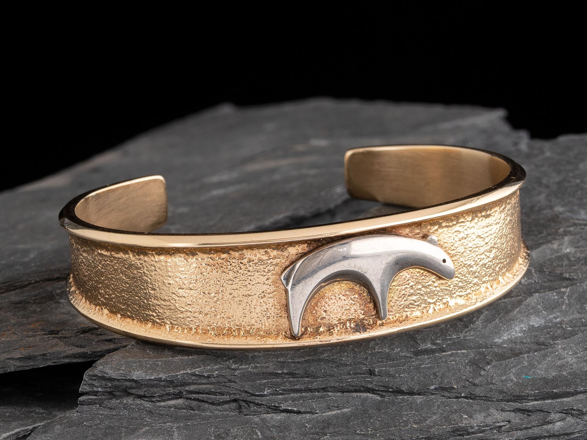 14K Gold Cuff Bracelet, with Silver Overlay Bear