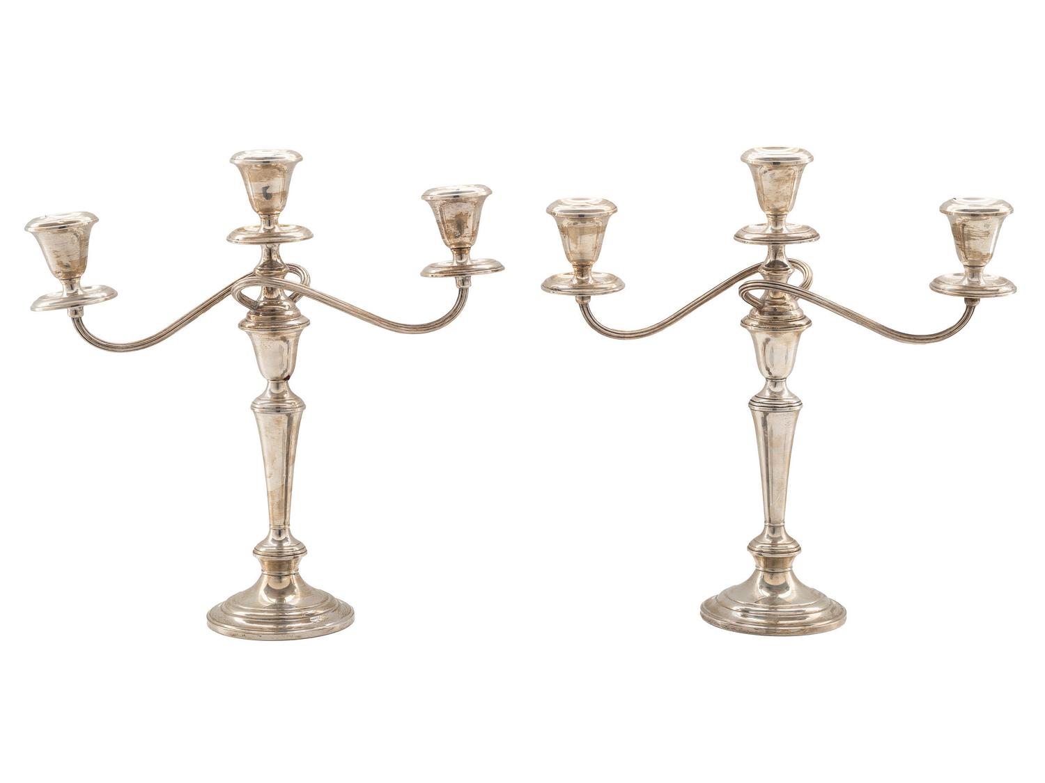 A Pair of American Silver Three-Light Candelabra