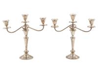 A Pair of American Silver Three-Light Candelabra