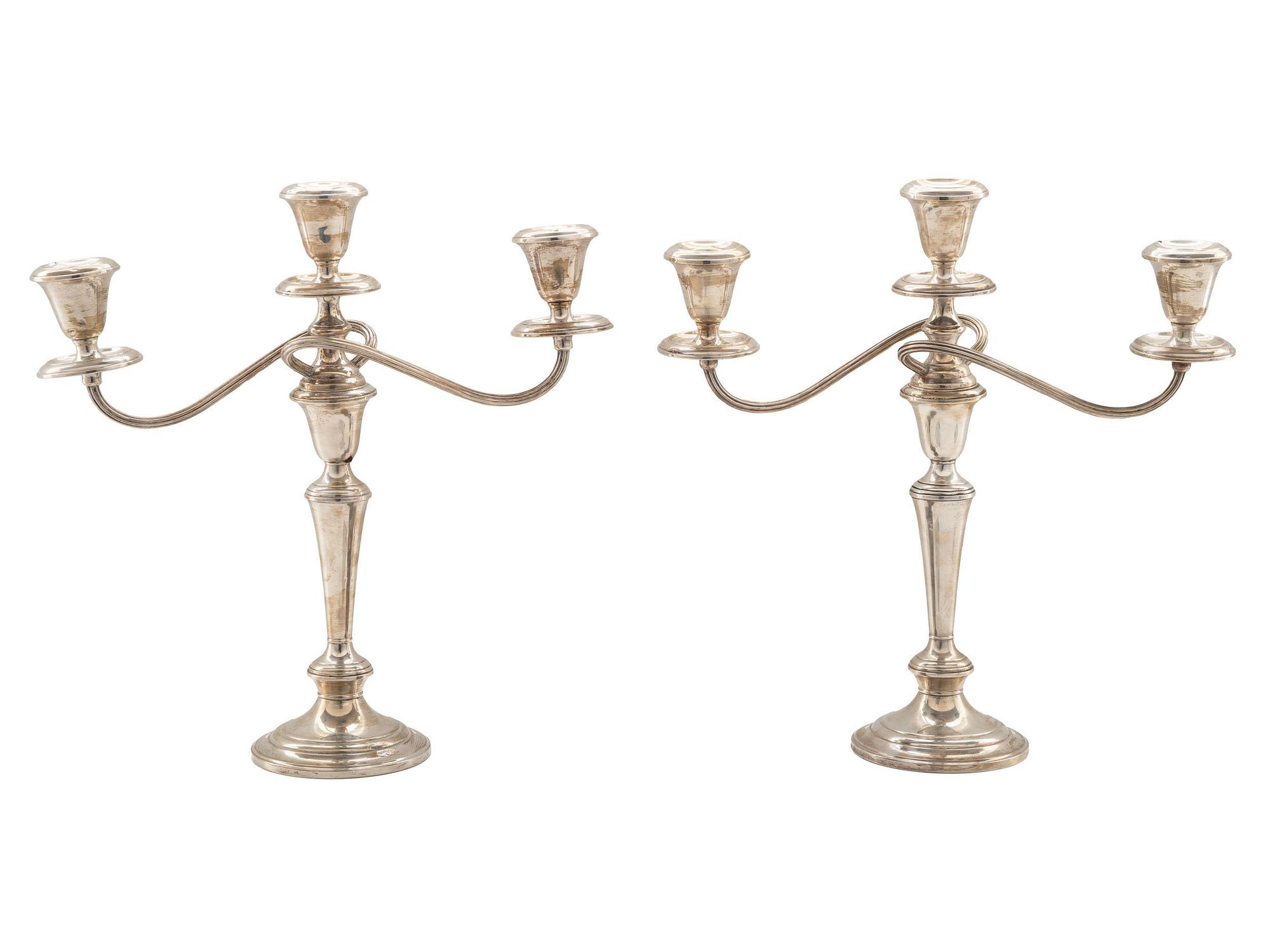 A Pair of American Silver Three-Light Candelabra
