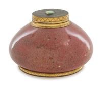 An Edward I. Farmer Gilt Metal Mounted Chinese Porcelain Inkwell